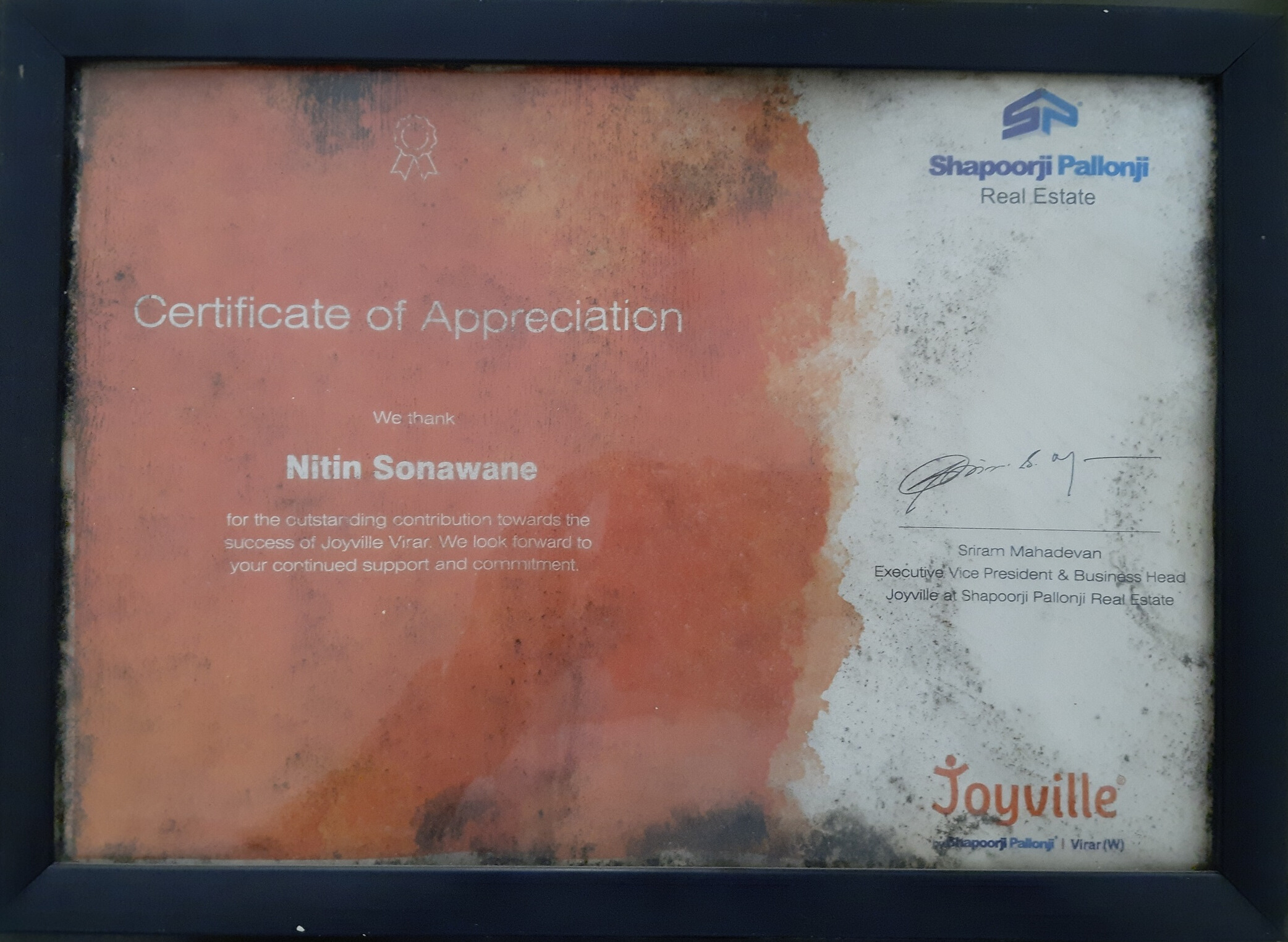 Appreciation from Shapoorji Pallonji