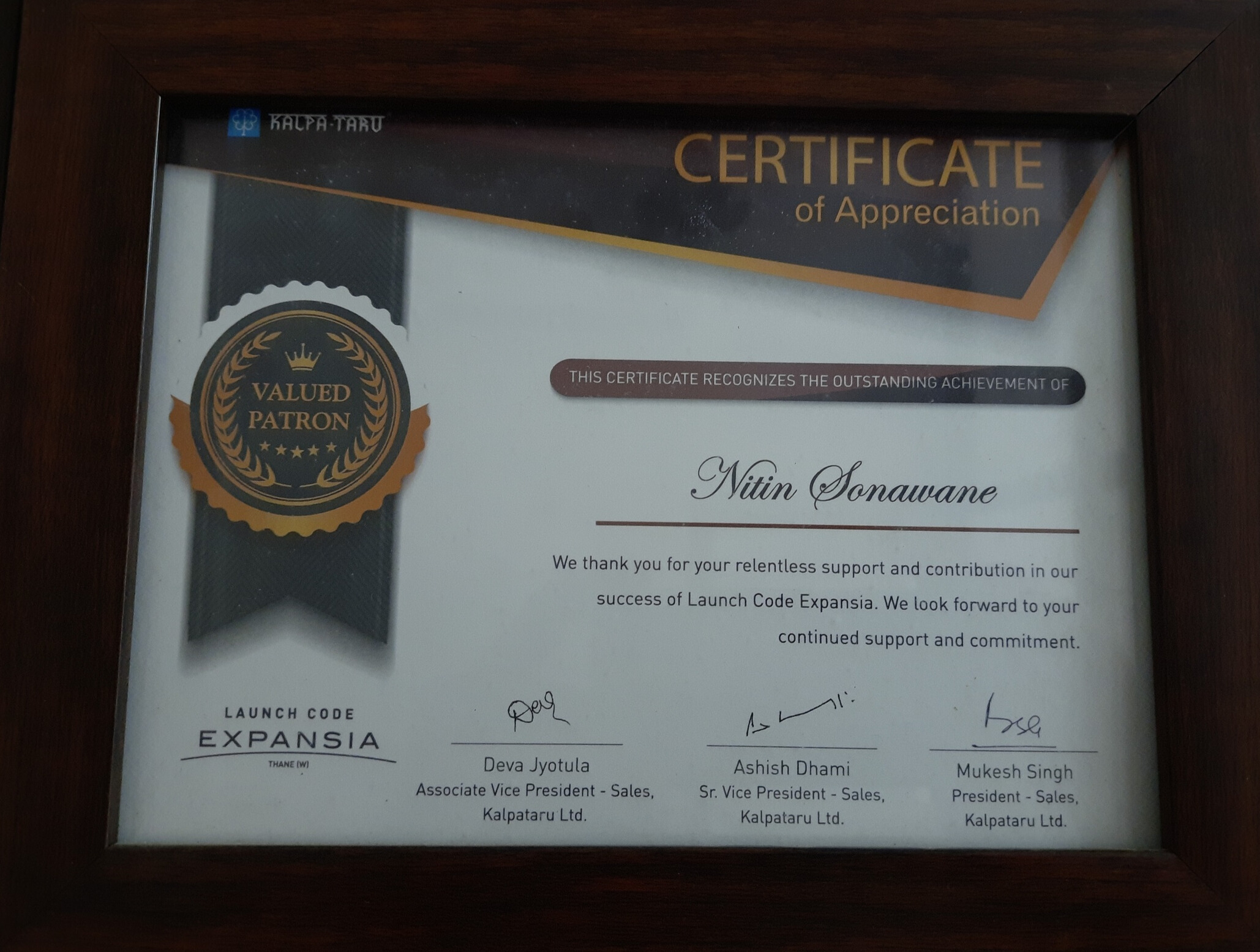 Appreciation from Kalpataru Expansia