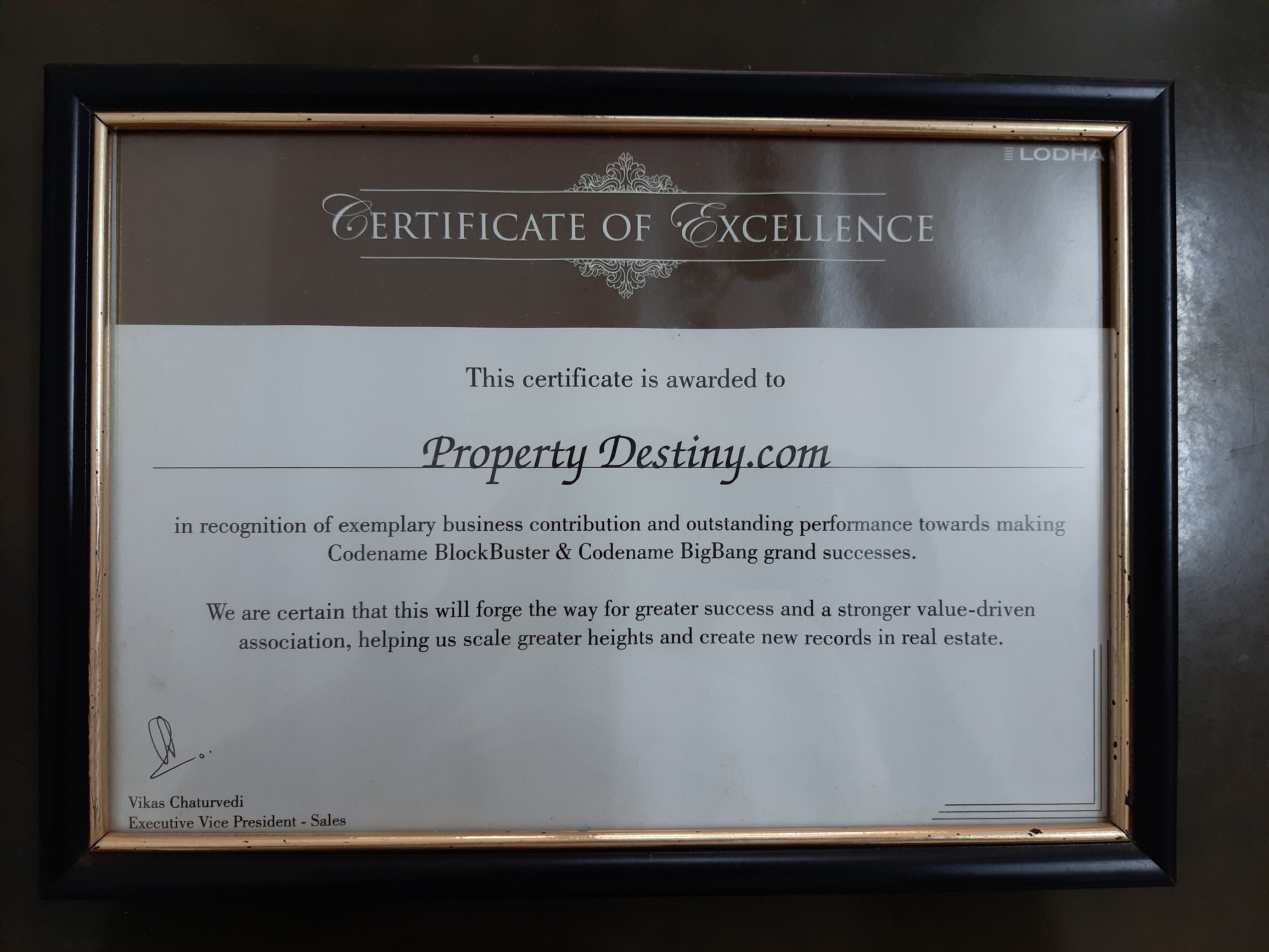 Appreciation from Lodha Group