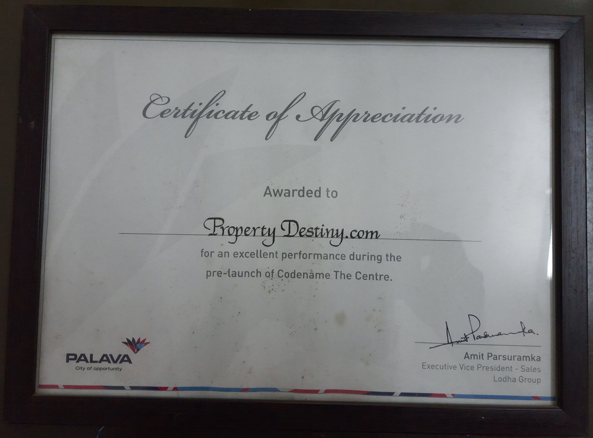 Appreciation from Lodha Palava