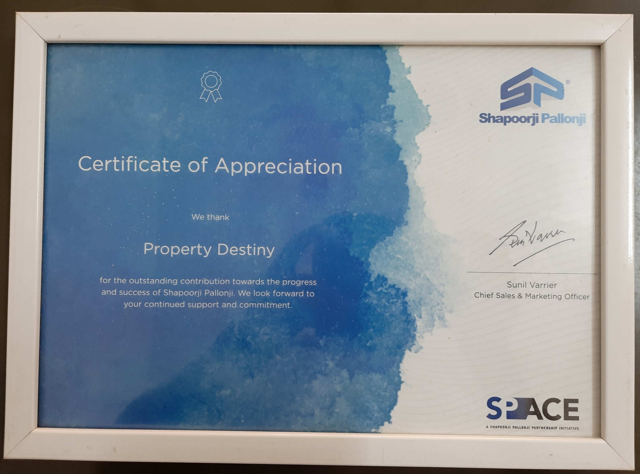 Appreciation from Shapoorji Pallonji