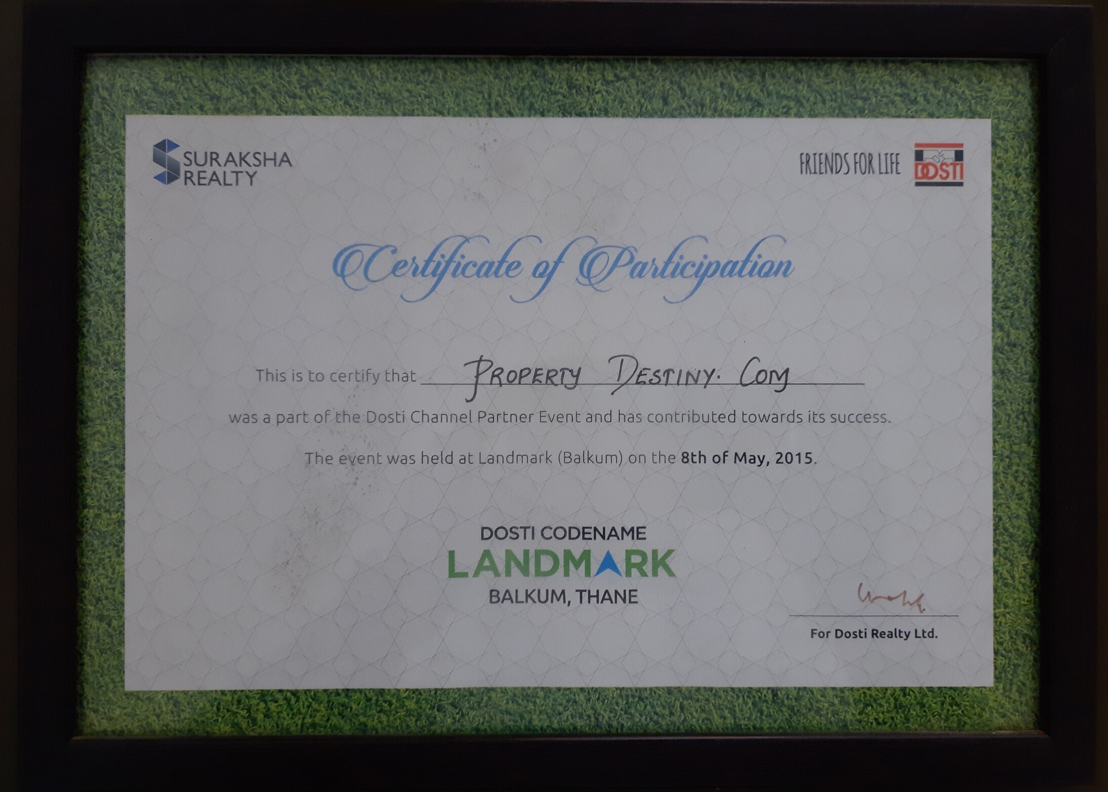 Appreciation from Suraksha Realty